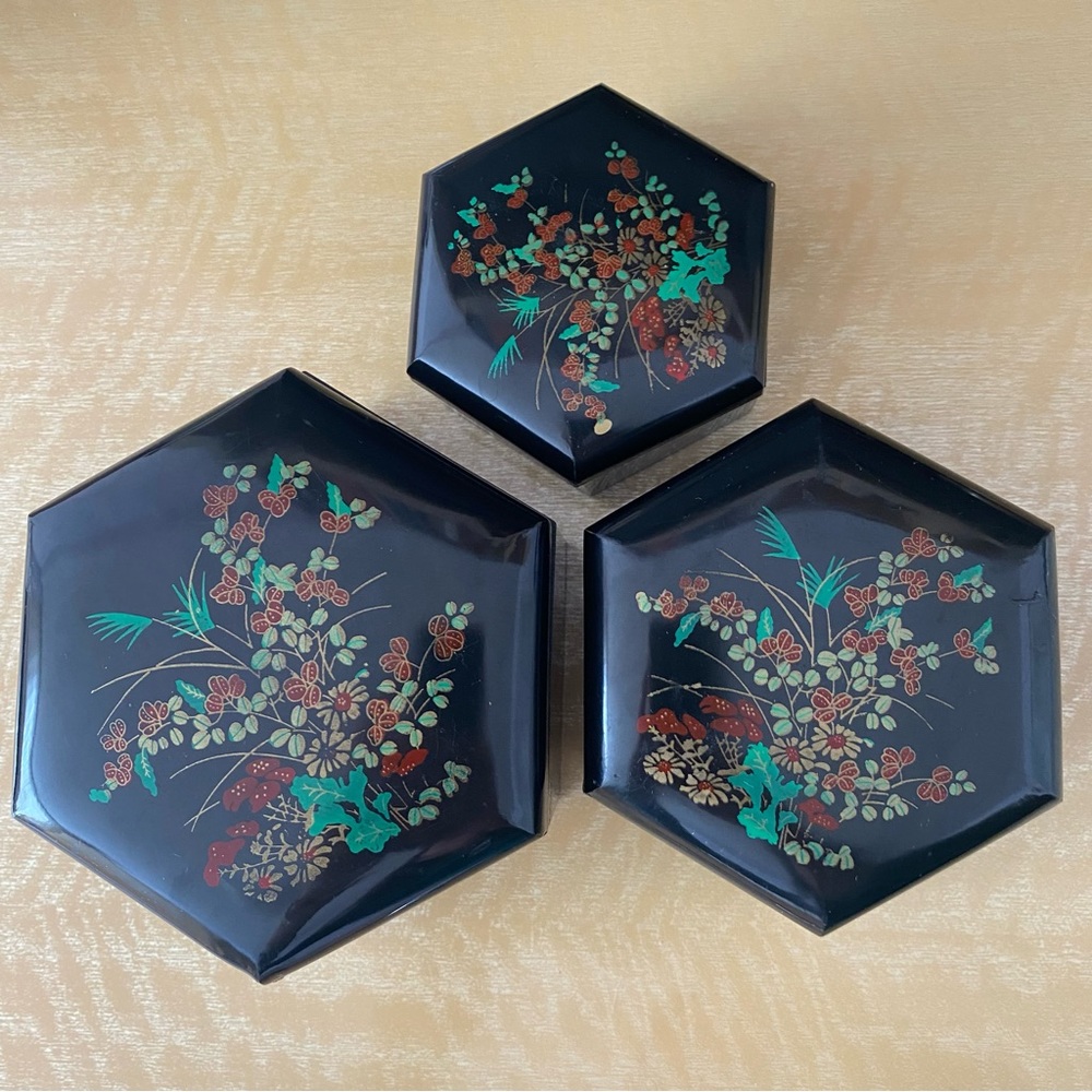 Vintage Hexagon Jewerly Trinket Nesting Boxes Set of 3